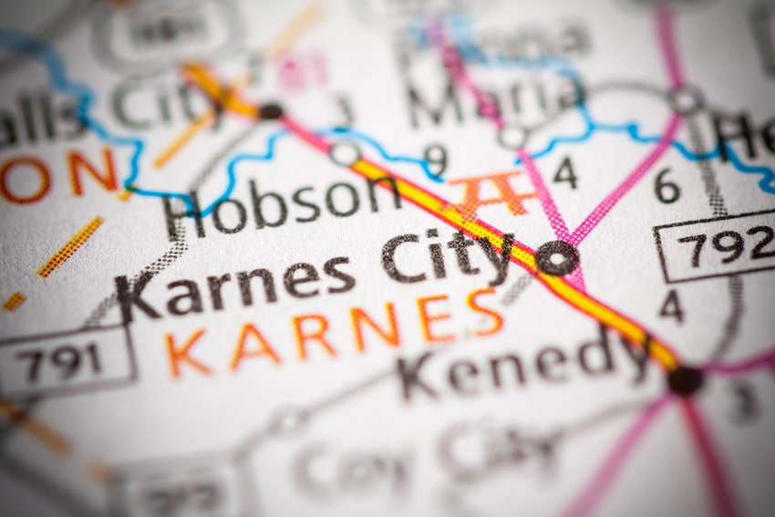 Close up of a map of Kenedy, TX