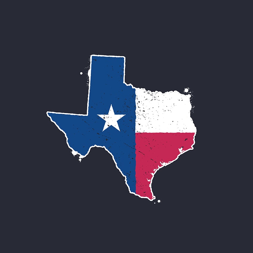 Map of Texas with Texas flag on black background