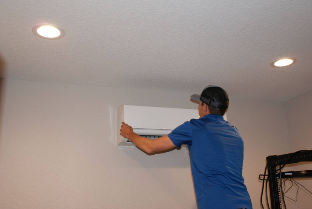 A split system air conditioner installed on a wall.