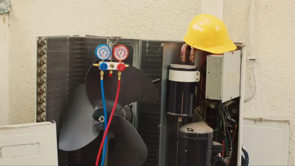 Technician tools on open AC unit