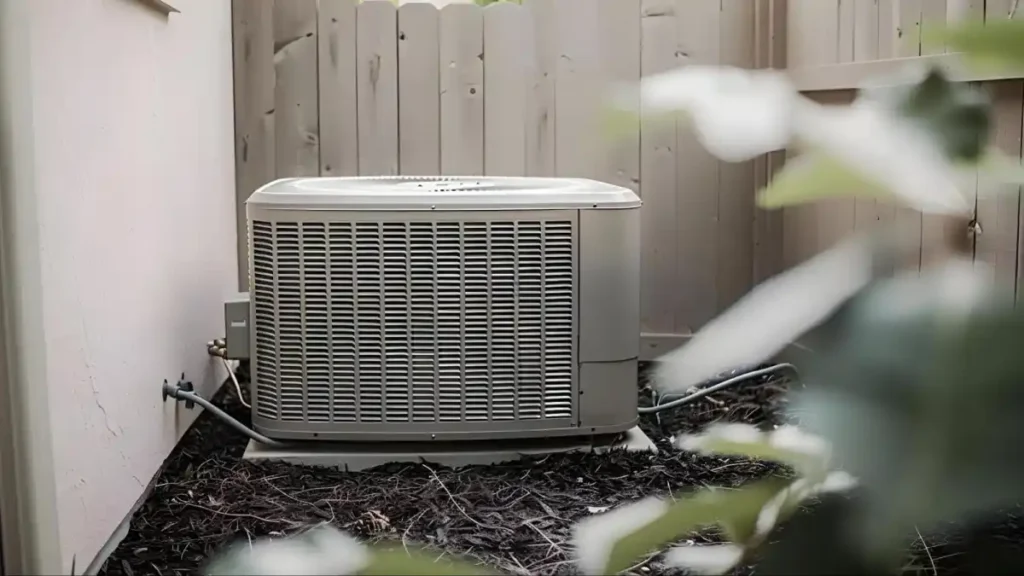 Outdoor HVAC unit near fence